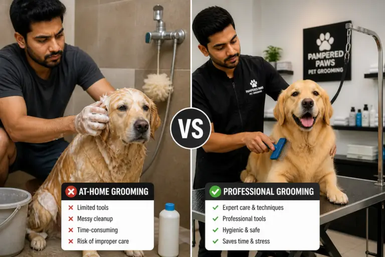 at-home vs professional pet grooming